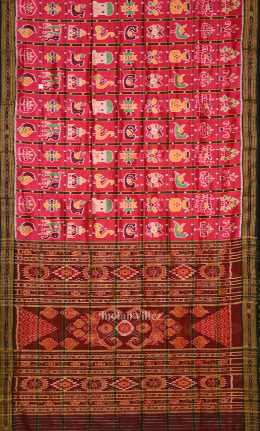 Pink Black Nabakothi Odisha Ikat Khandua Silk Saree