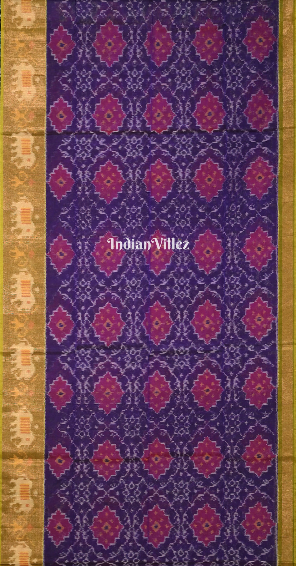 Blue Mehendi Green Pochampally Ikat Silk Cotton (Sico) Saree