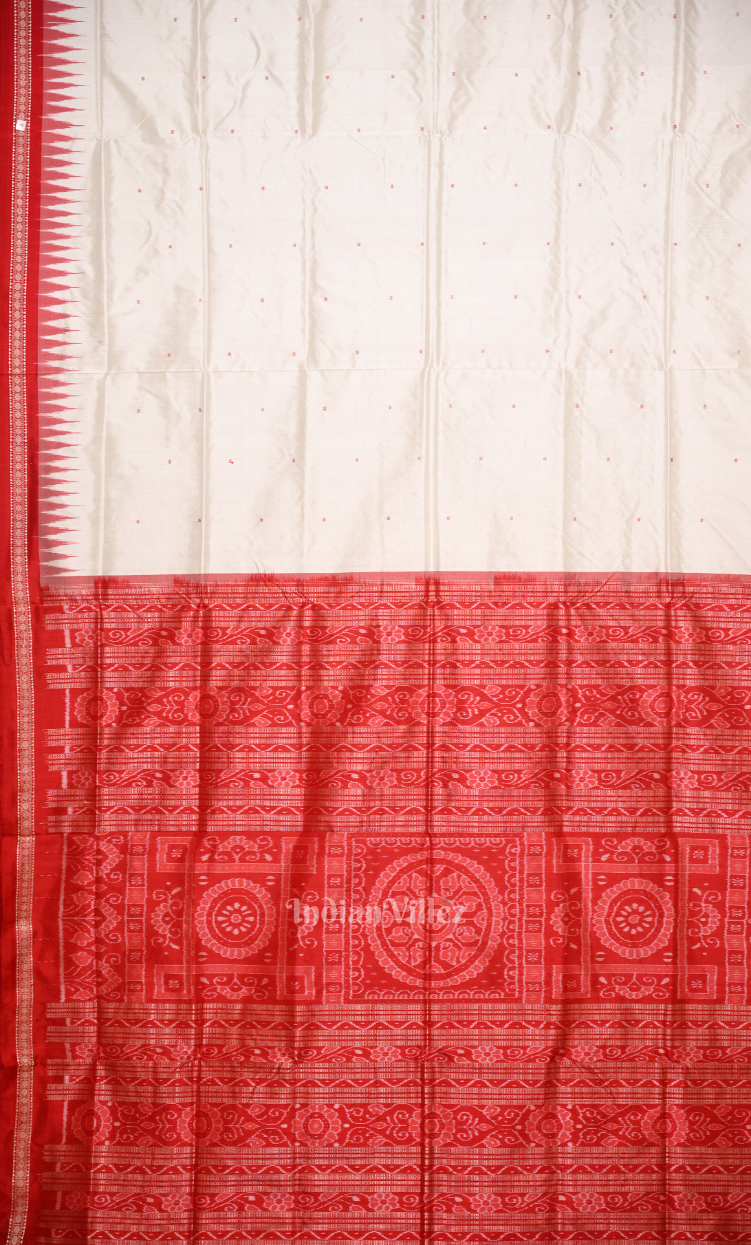 White Red Buti Design Odisha Ikat Bomkai Sambalpuri Silk Saree 