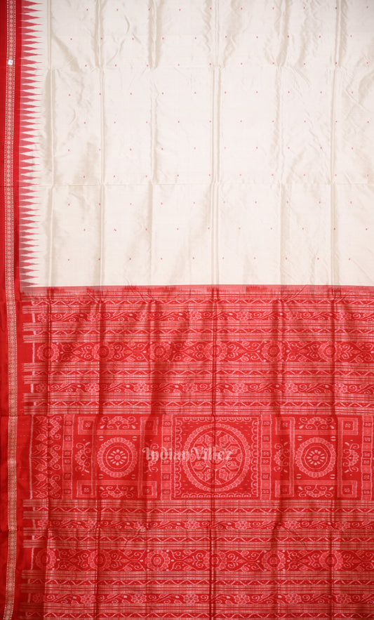 White Red Buti Design Odisha Ikat Bomkai Sambalpuri Silk Saree 