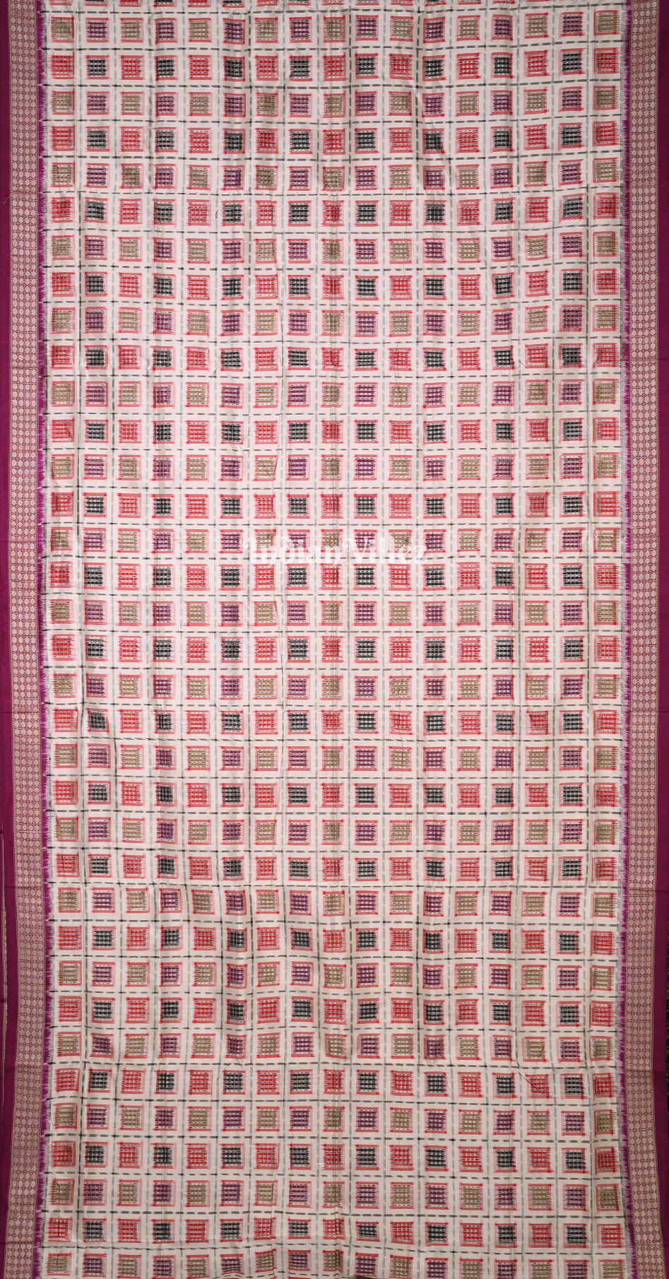 White Magenta Pink Ashwini Odisha Ikat Sambalpuri Silk Saree