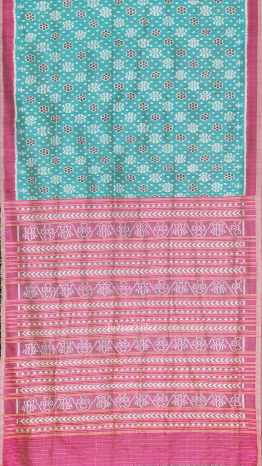 Cyan Blue Pink Odisha Ikat Contemporary Designer Saree 