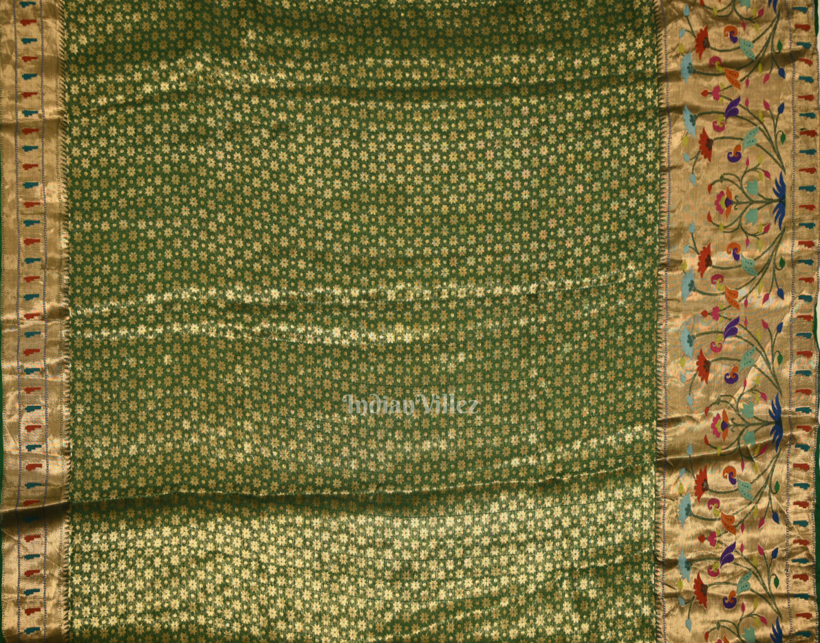 Yellow Green Bandhini  Banarasi  Kota Saree with Paithani Border
