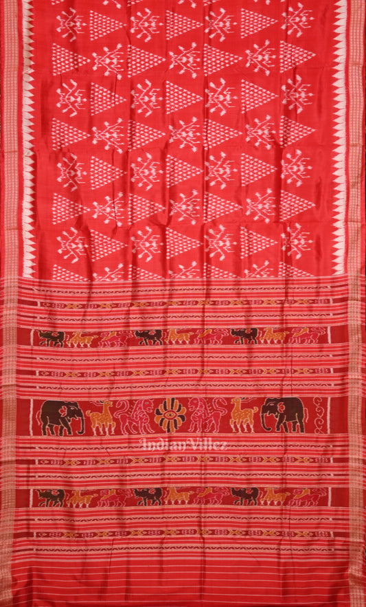 Red Nabarangi Nabakothi Odisha Ikat Khandua Silk Saree 