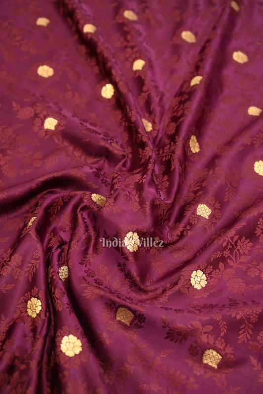 Wine Purple Soft Pure Mashru Satin Silk Banarasi Saree 