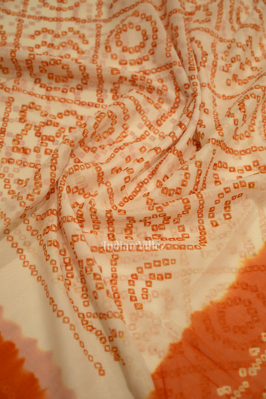 White Orange  Khaddi Georgette Banarasi Bandhani Saree