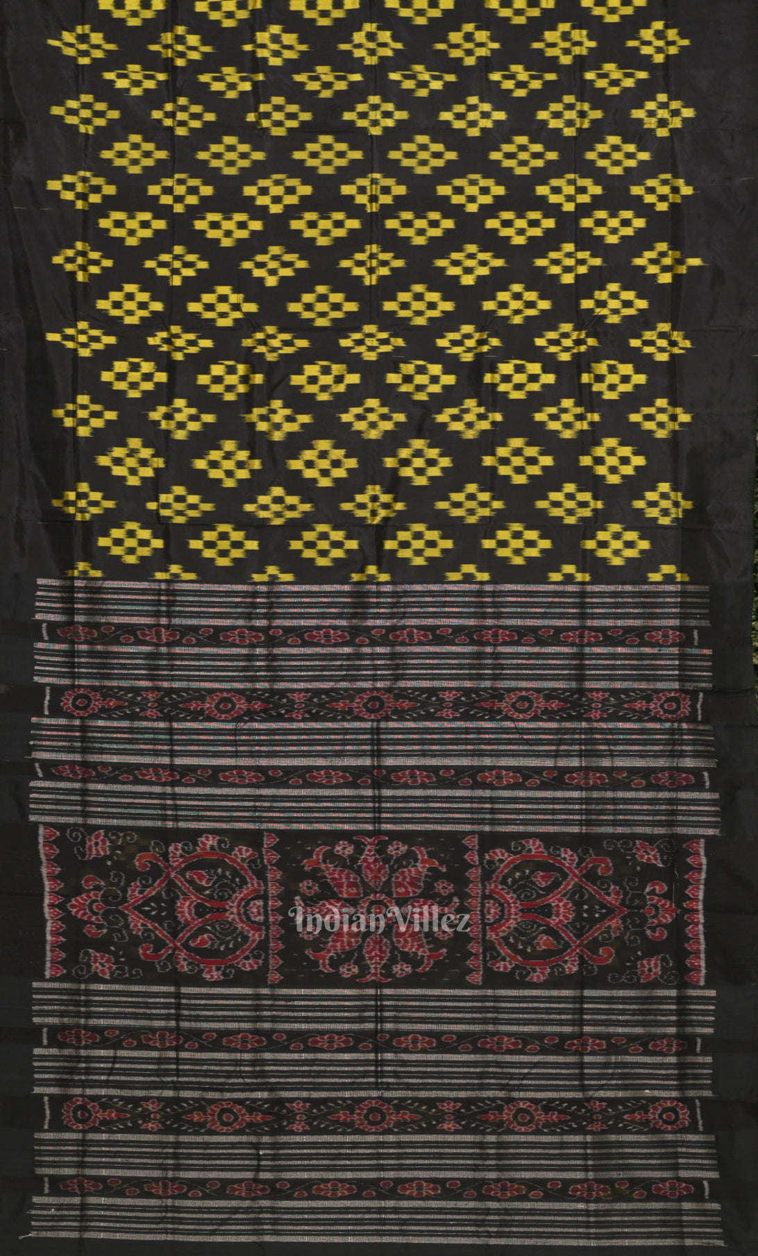 Black Yellow Pasapali Odisha Ikat Contemporary Designer Saree