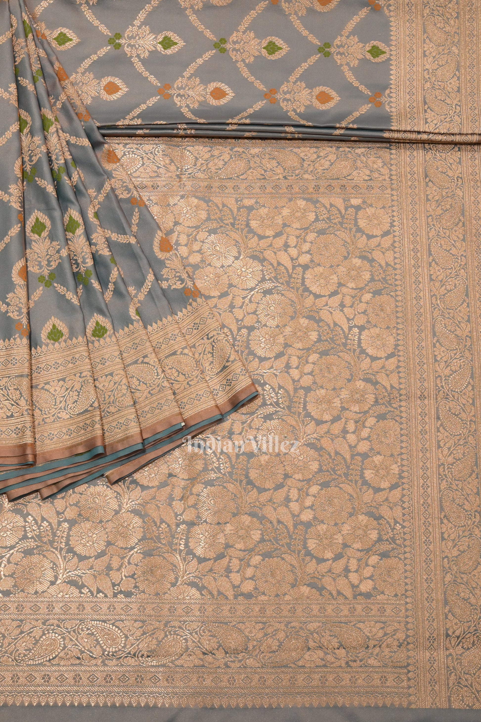 Light Blue Peach Dual Tone Meenakari Pure Mashru Satin Silk Banarasi Saree