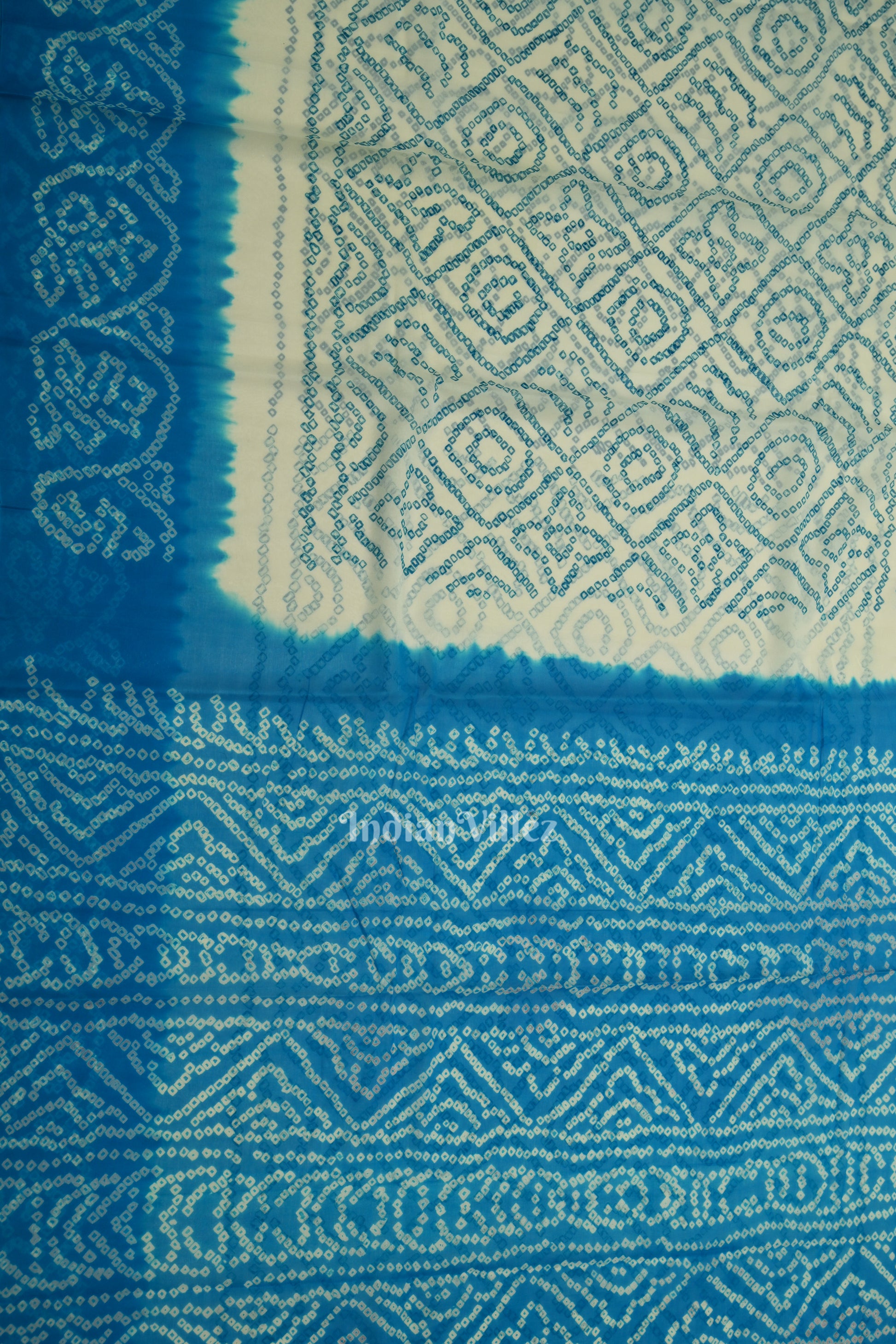 White Blue Pure Georgette Bandhani Saree