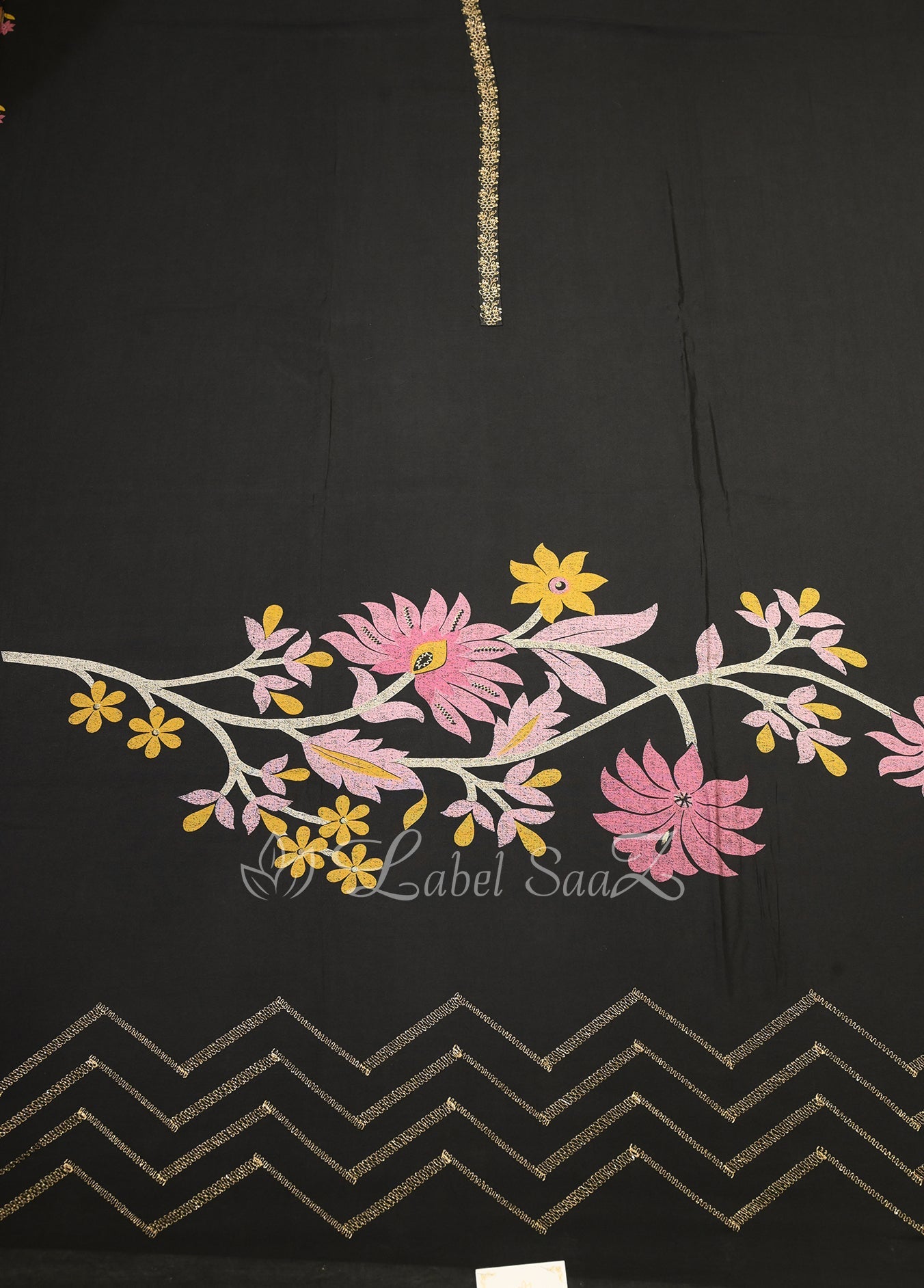 Black Flower Motif Unstitched Salwar Suit 