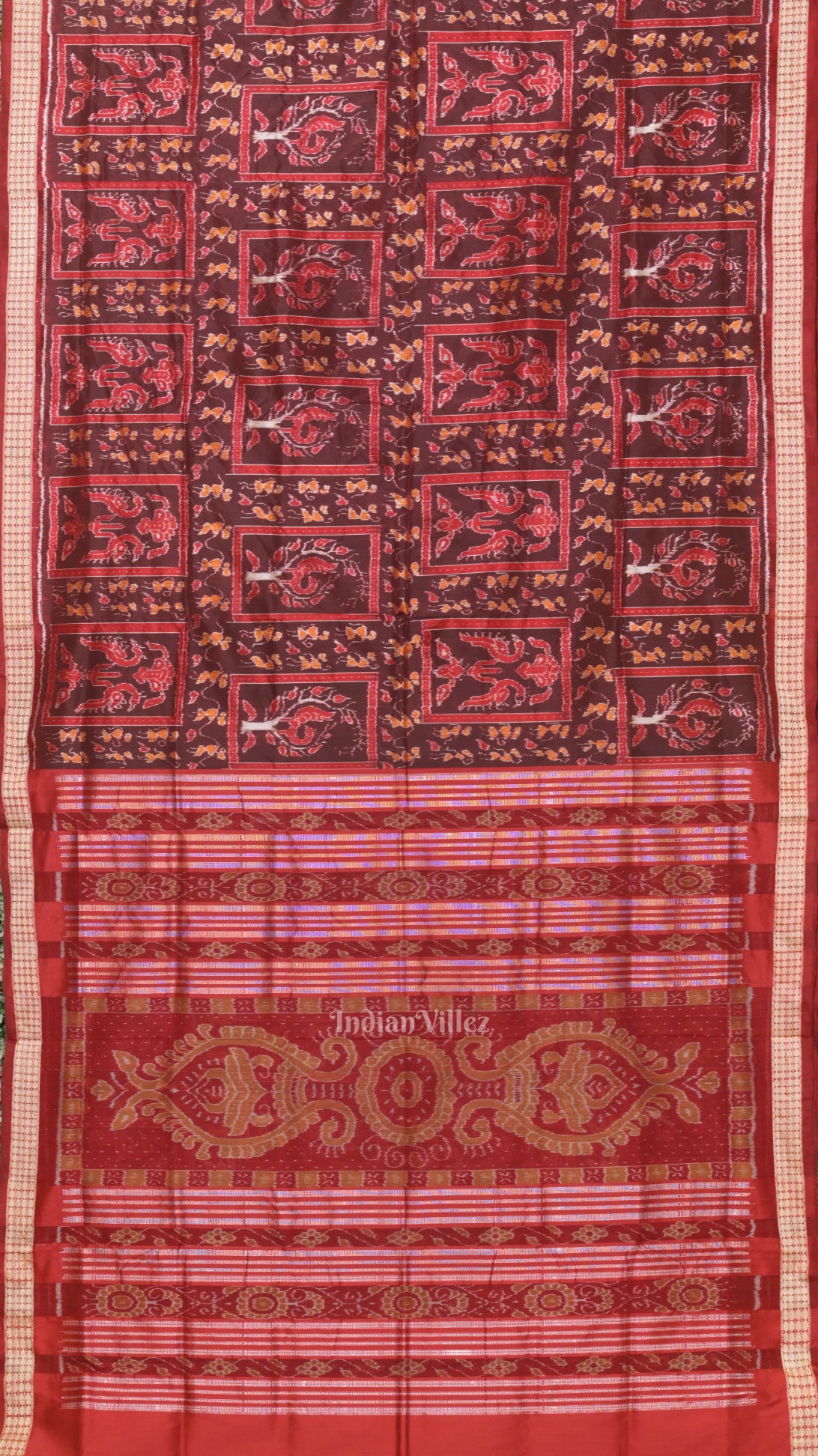 Brown Coffee Tribal Theme Sambalpuri Silk Saree 
