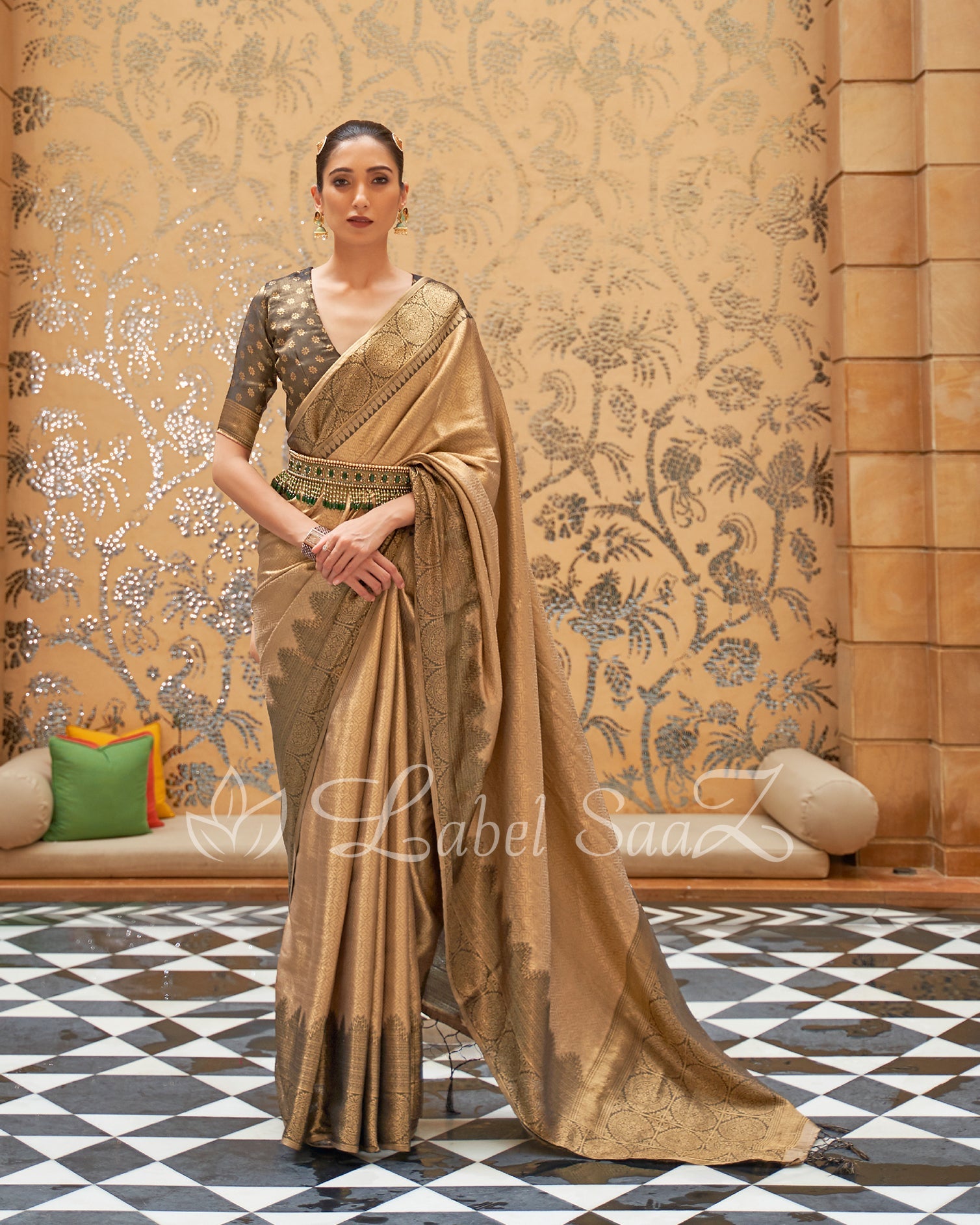 Golden Pure Tissue Kanjivaram Silk Saree - Exclusive Bridal Collection