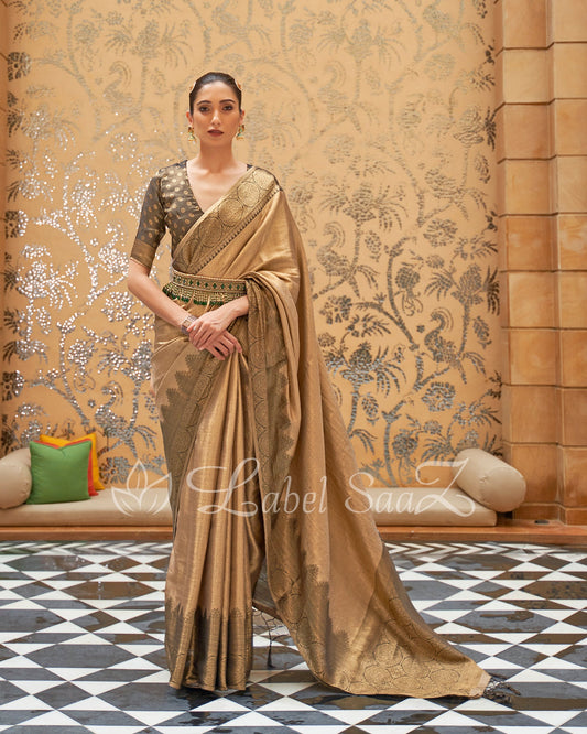 Golden Pure Tissue Kanjivaram Silk Saree - Exclusive Bridal Collection