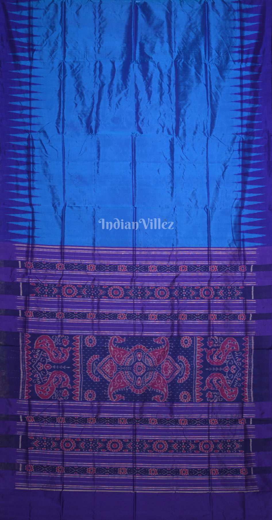 Blue Odisha Ikat Bomkai Sambalpuri Silk Saree with Floral Pallu