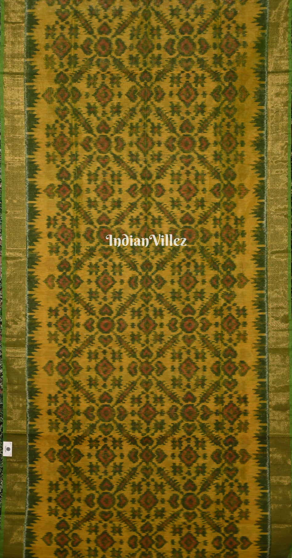 Yellow Green Pochampally Ikat Silk Cotton (Sico) Saree 