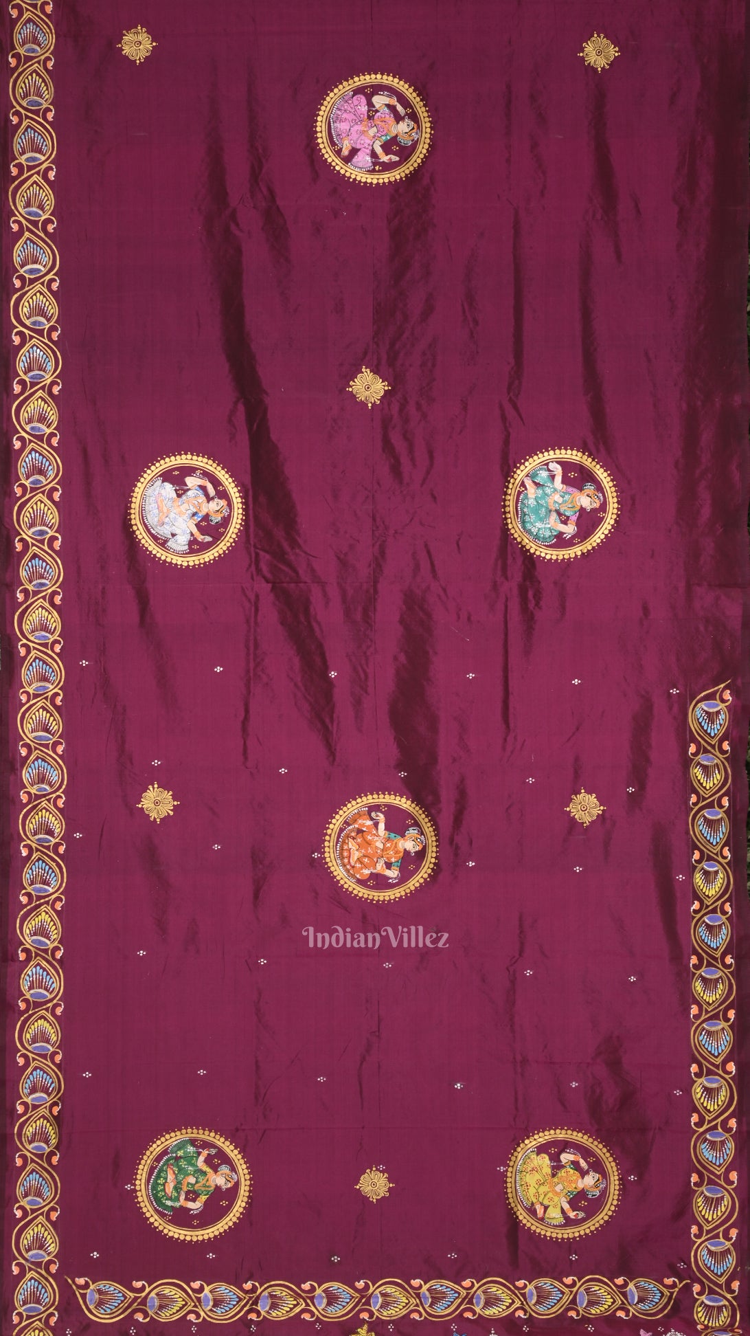 Magenta Pink Kandarpa Ashwa  Hand-Painted Pattachitra Saree 