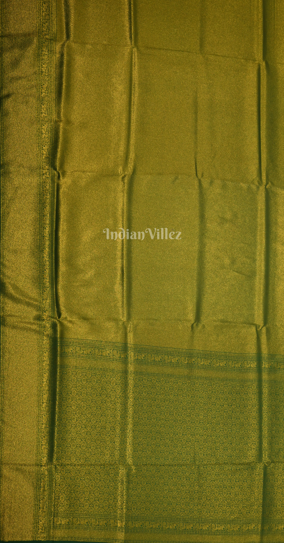 Olive Green Golden Kanjivaram Silk Saree with Brocade Pallu 