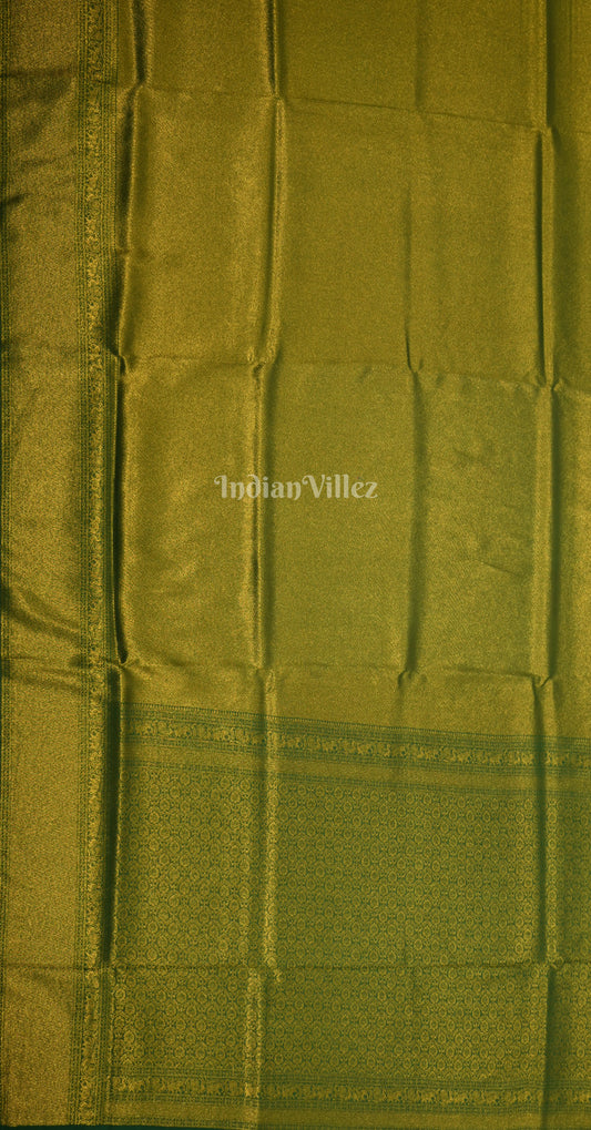 Olive Green Golden Kanjivaram Silk Saree with Brocade Pallu 