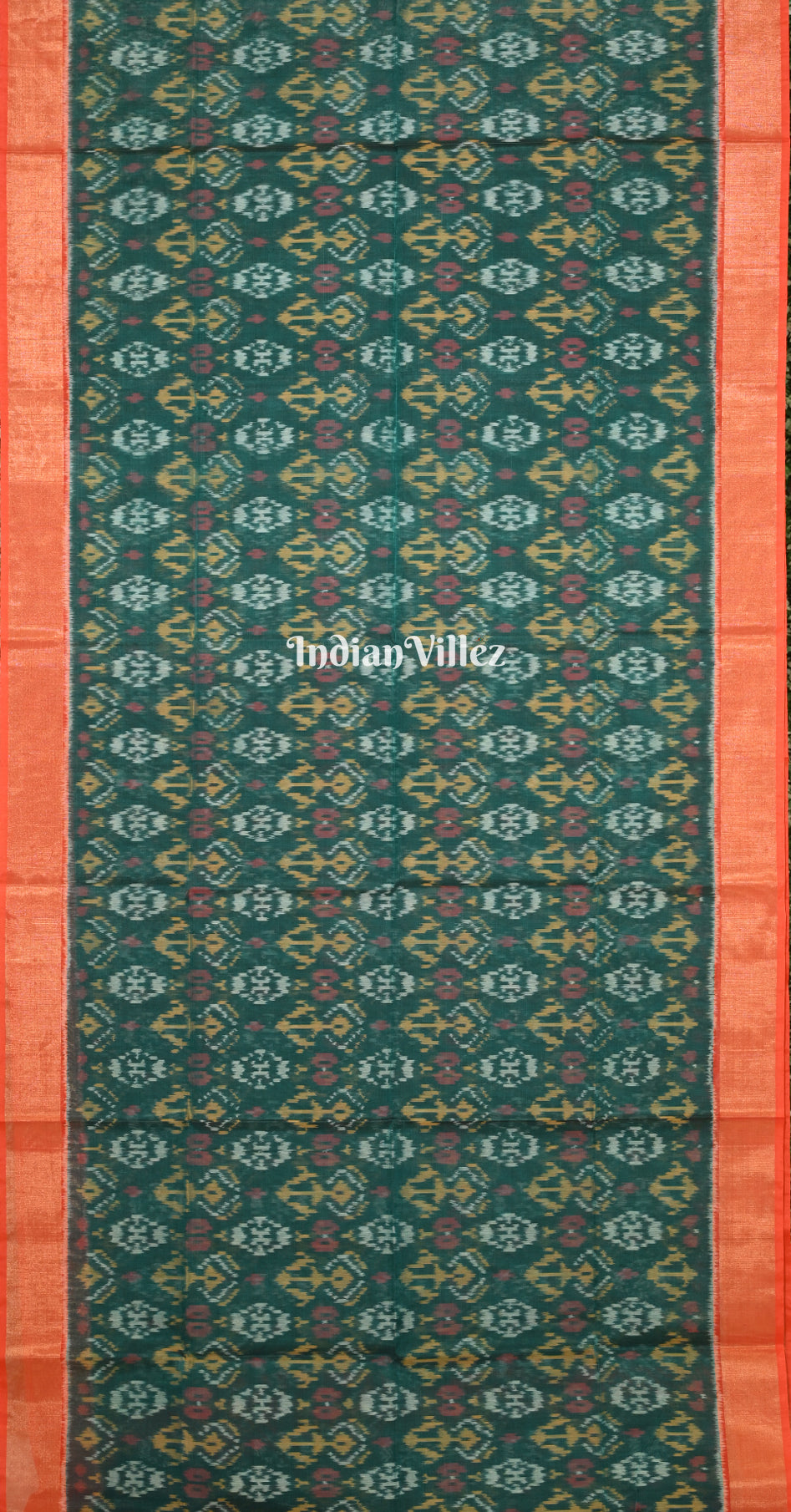 Sea Green Red Pochampally Ikat Silk Cotton (Sico) Saree 