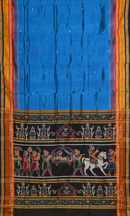 Blue Black Kathiphera Khandua Silk Saree with Doli Barat Anchal