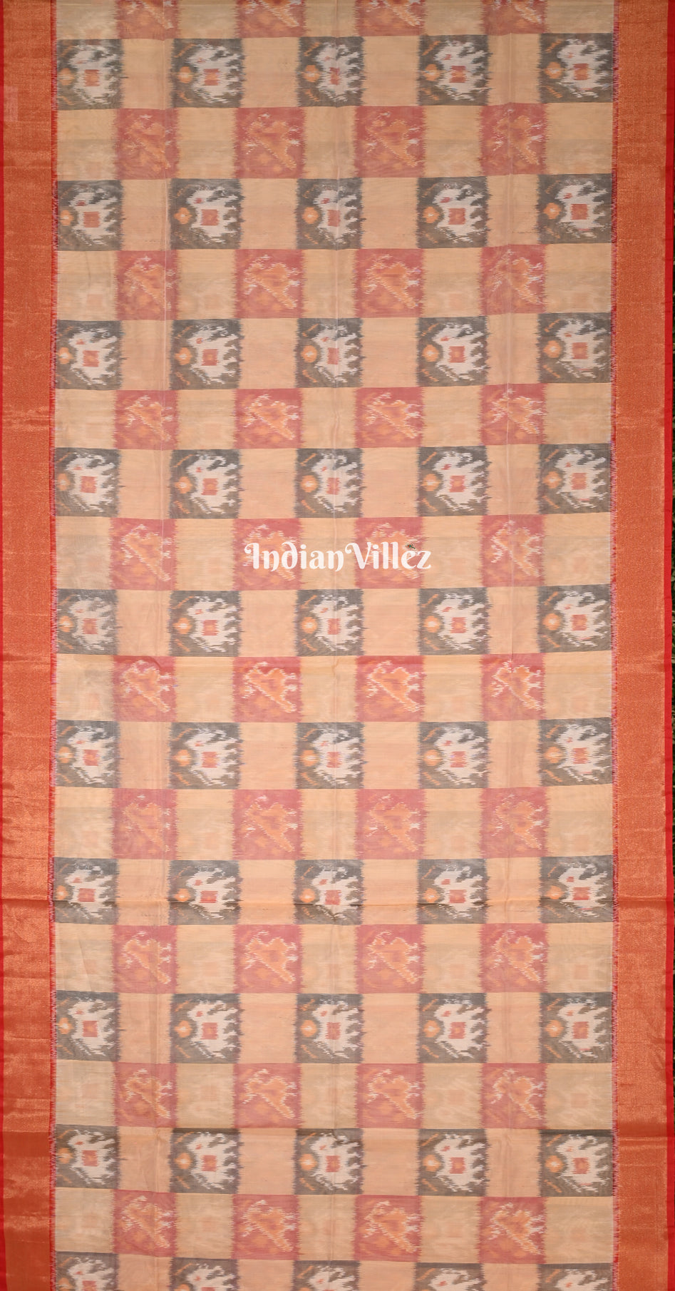 Off White Red Pochampally Ikat (Sico) Saree 