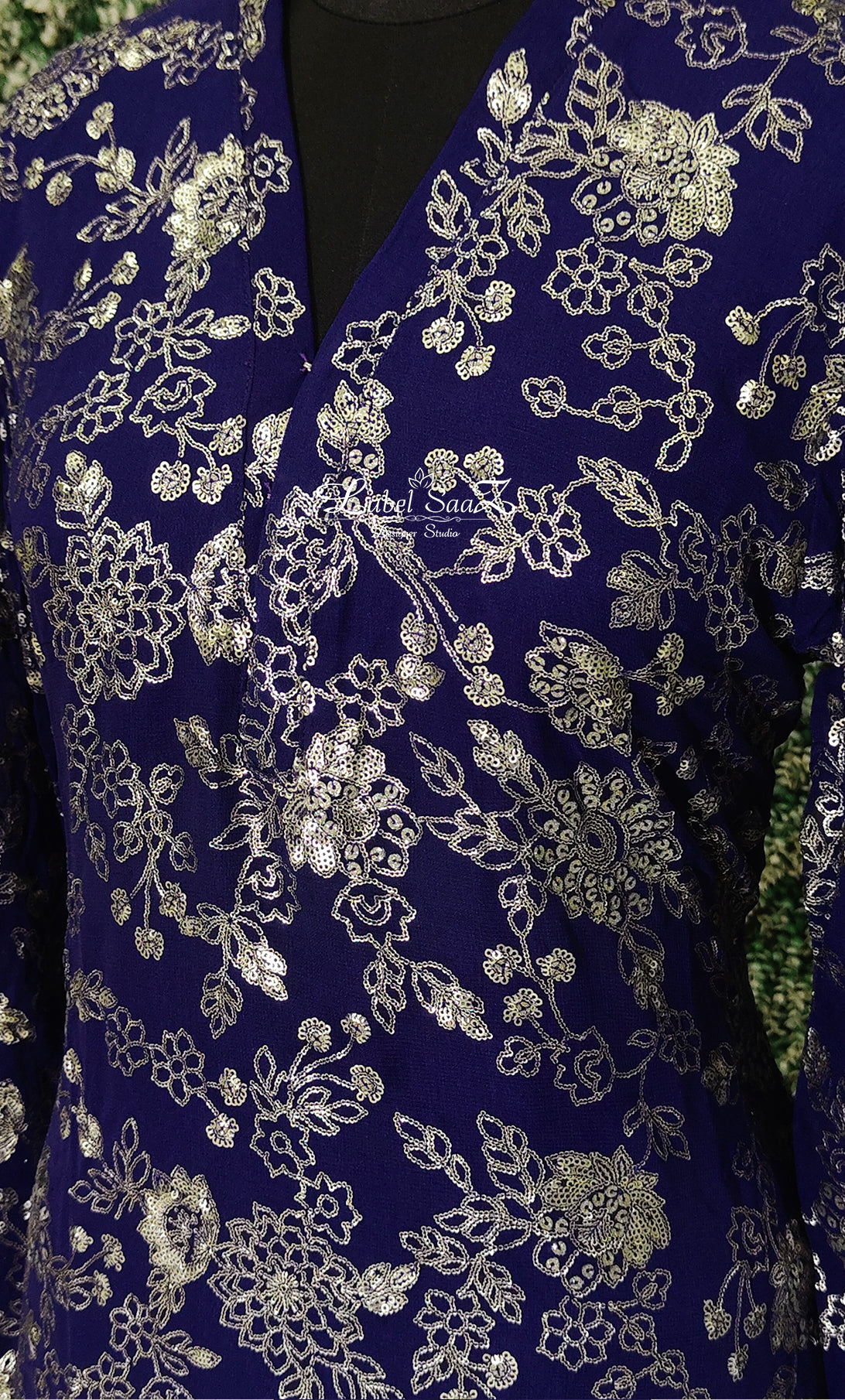 Blue Sequence Work Kurta with Pant Set and Dupatta