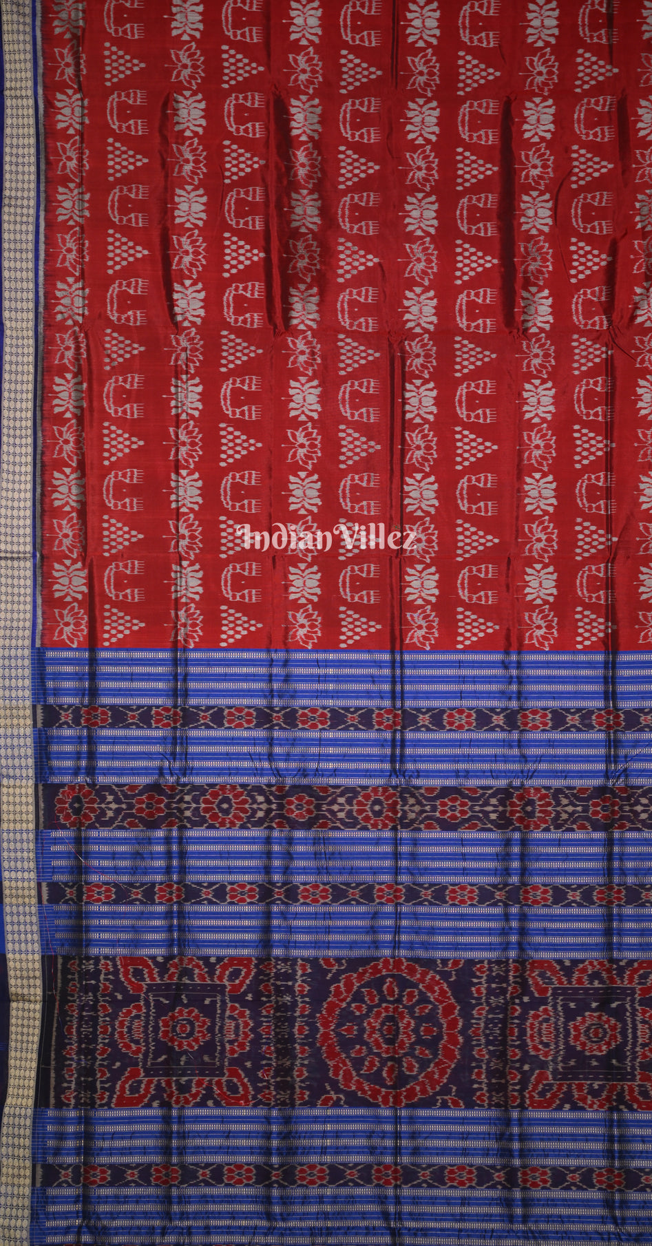 Maroon Blue Laxmi Jhoti Theme Odisha Ikat Sambalpuri Silk Saree