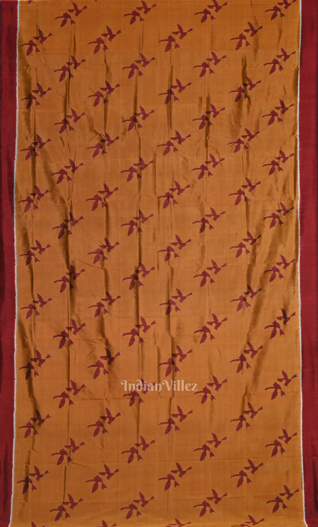  Mustard Yellow  Maroon Bird Odisha Ikat Contemporary Designer Silk Saree 