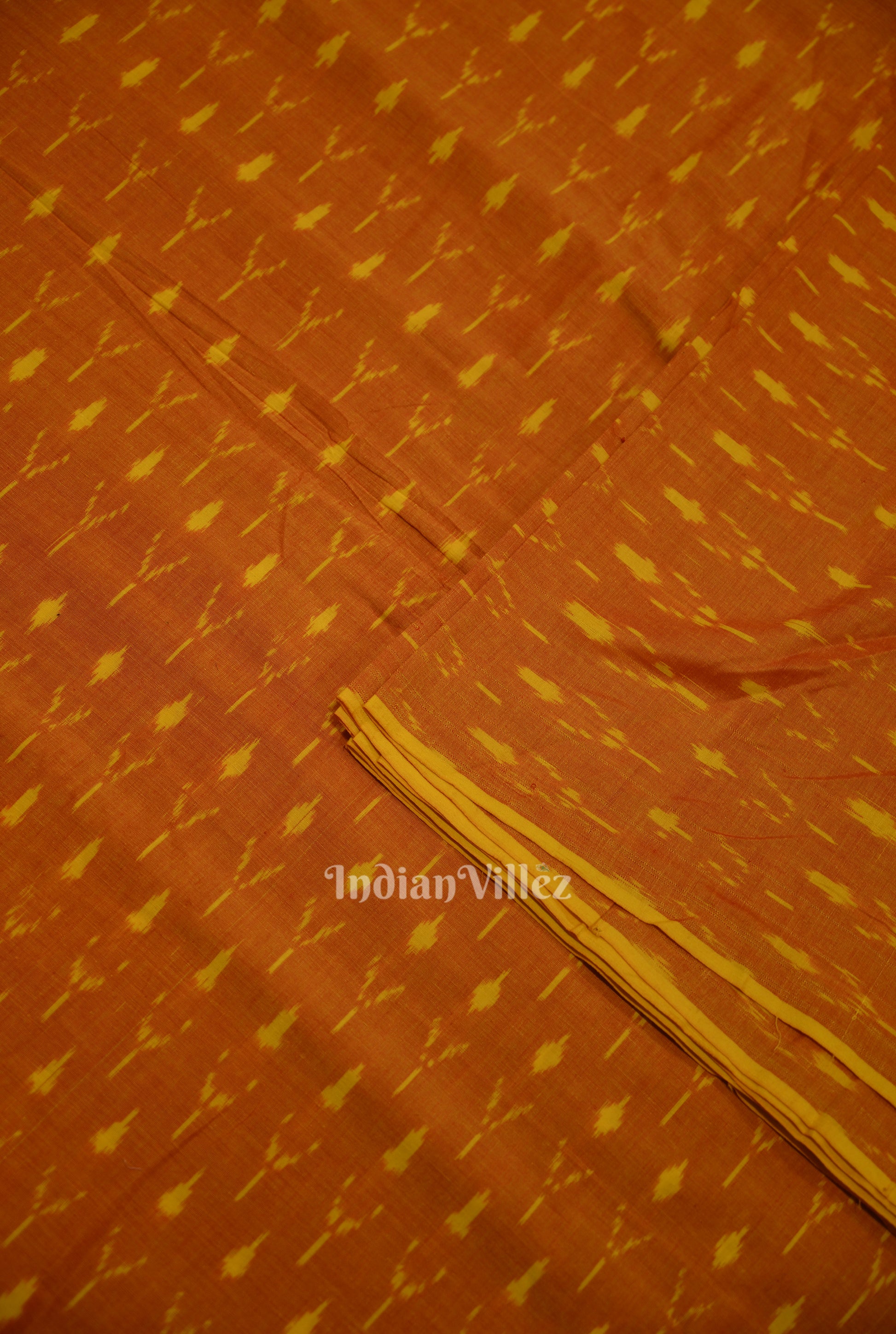 Orange Geometric Pochampally Ikat Cotton Fabric 