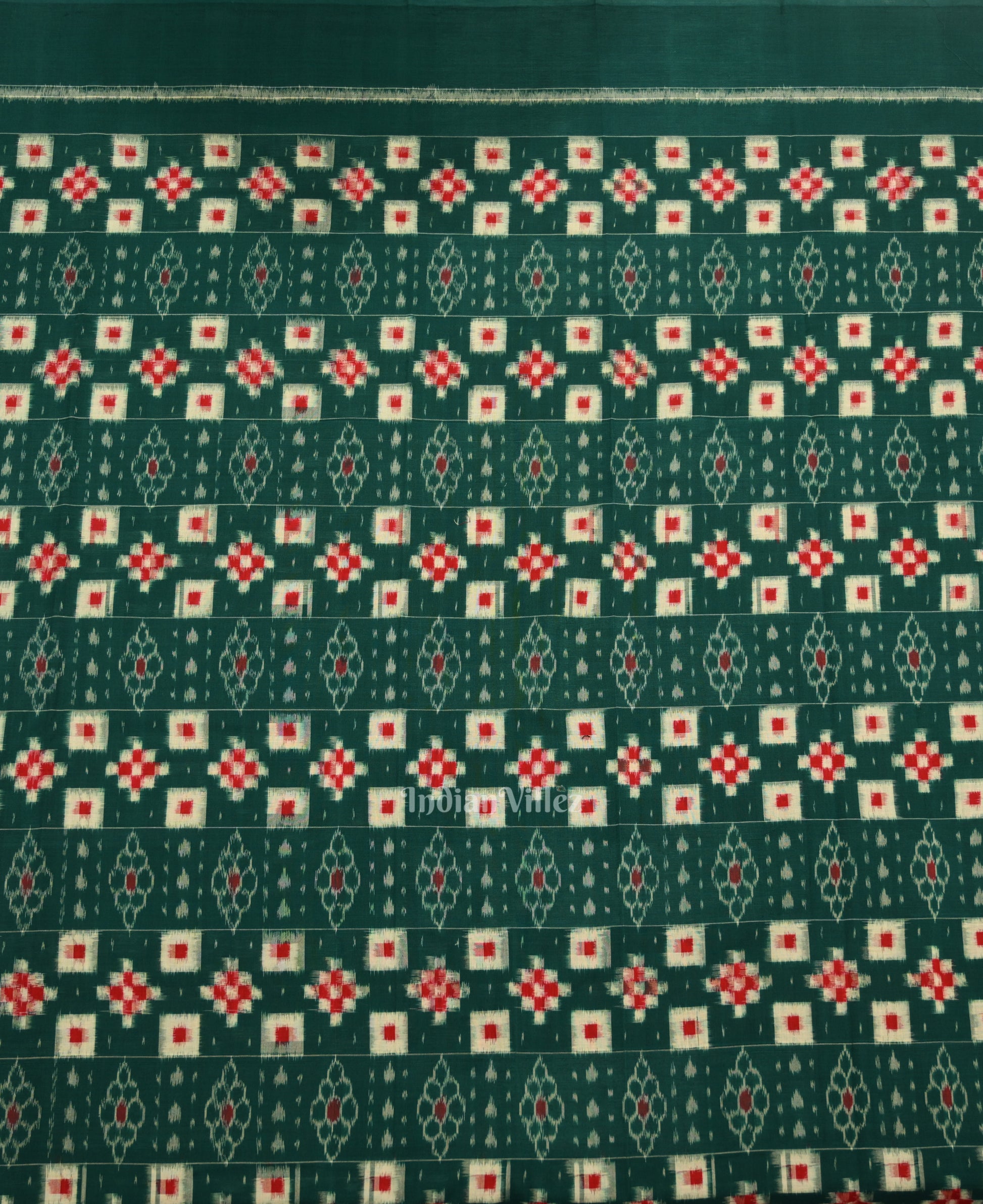 Green Red Pasapali Odisha Ikat Sambalpuri Dress Set & Dupatta