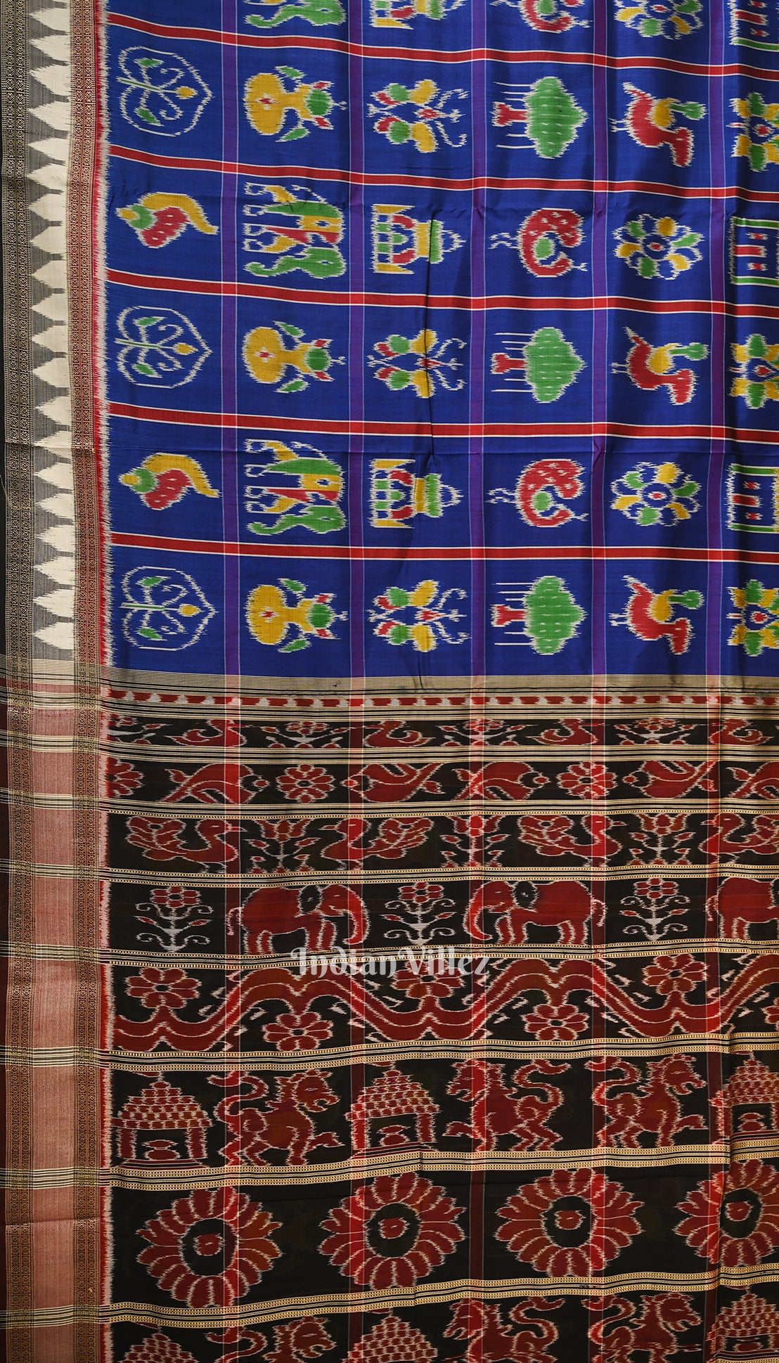 Blue Red Nabakothi Odisha Ikat Khandua Silk Saree