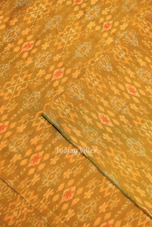 Mustard Yellow Pochampally Ikat Silk & Cotton (Sico) Fabric 