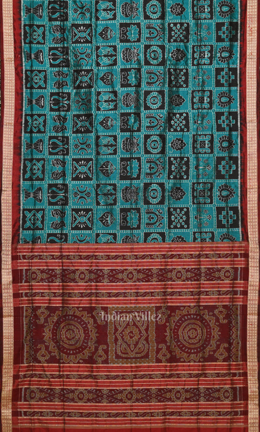 Indigo Blue Red Nabakothi Odisha Ikat Sambalpuri Silk Saree