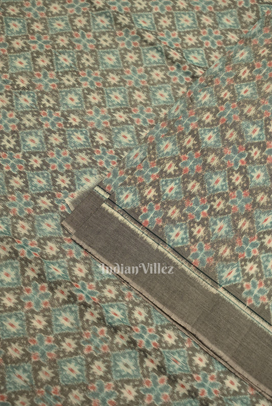 Cement Gray Floral Theme  Sambalpuri Odisha Ikat Cotton Fabric 