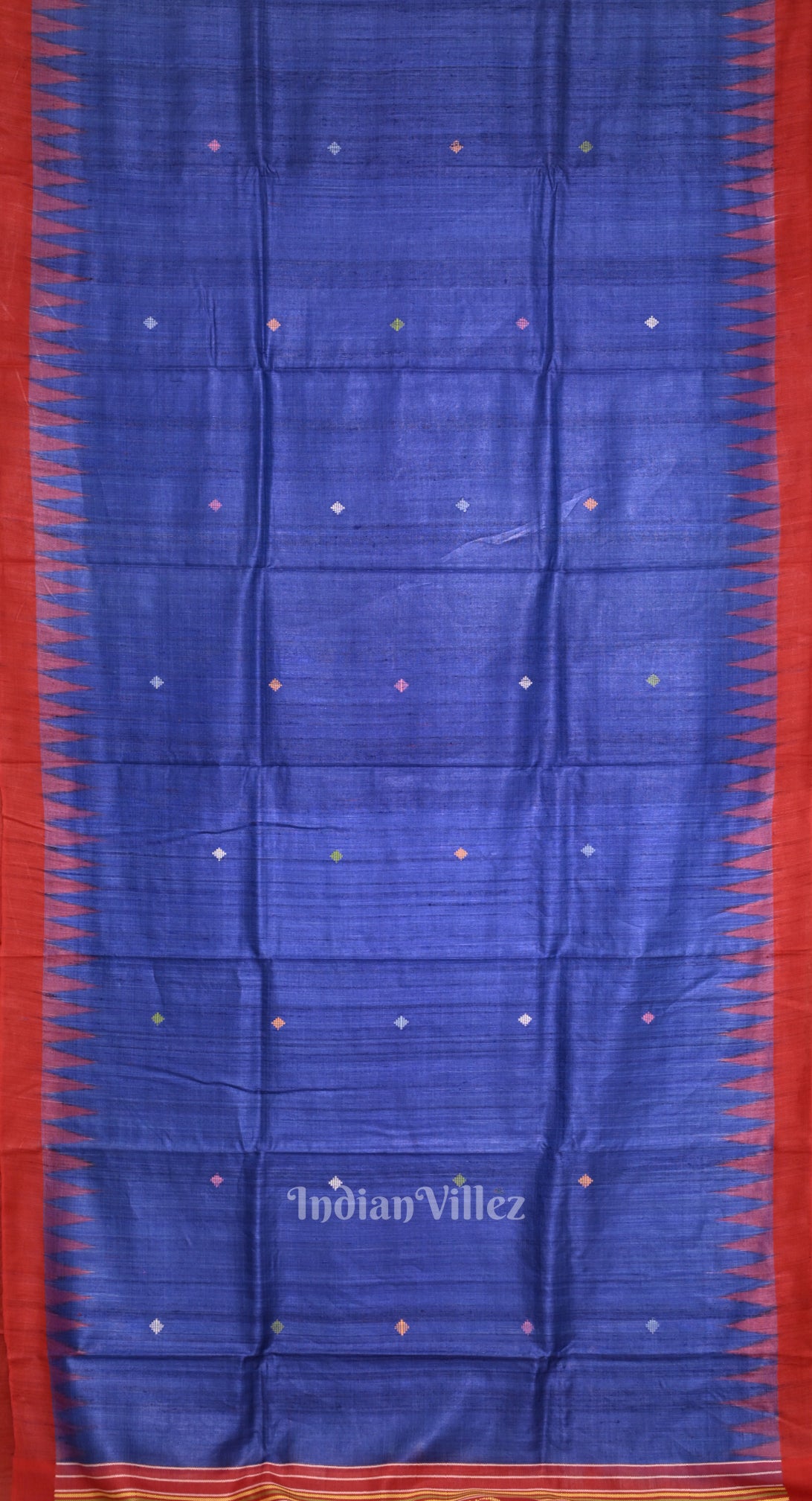Blue Tussar Silk Saree with Red Shree Jagannath Ratha Yatra Anchal