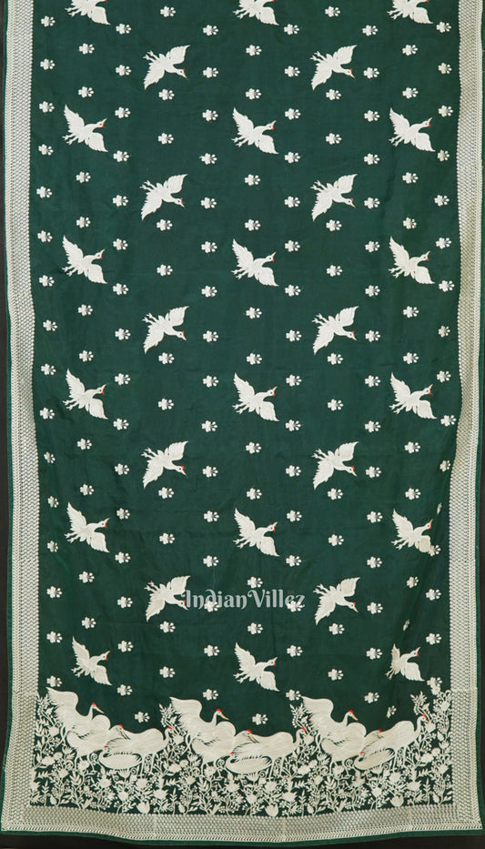 Green Parsi Gara Floral Motif Hand Embroidered Saree