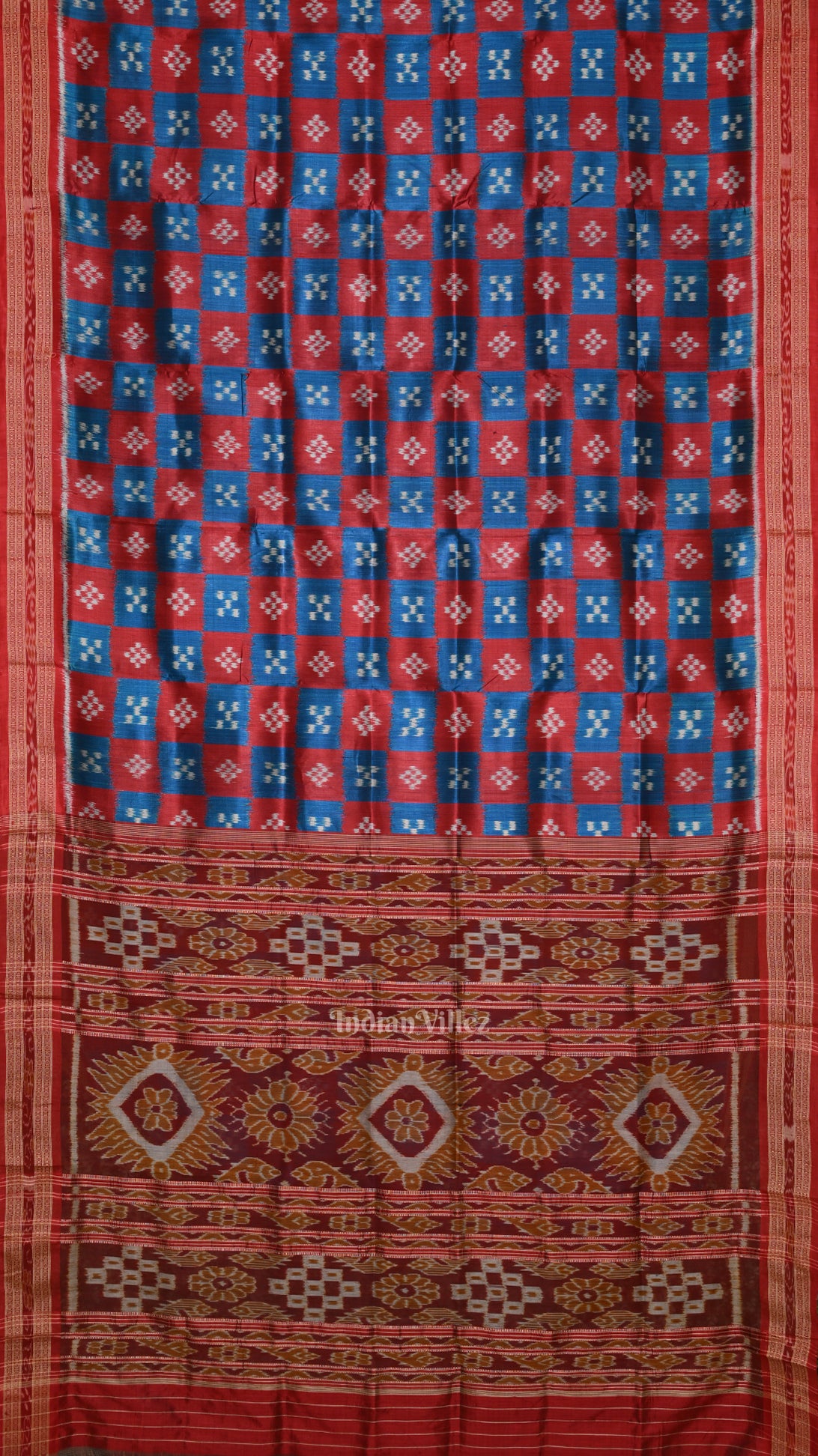 Red Blue Body Pasapali Odisha Ikat Khandua Silk Saree 