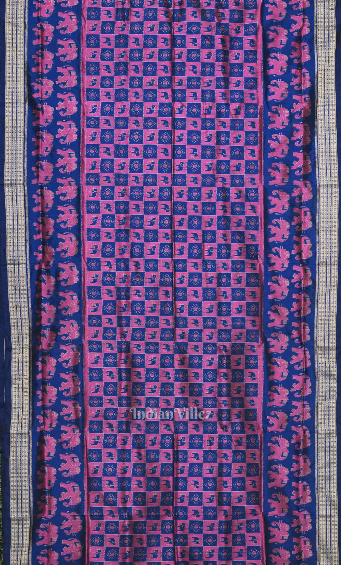 Pink Blue  Animal Motif Odisha Ikat Sambalpuri Silk Saree 