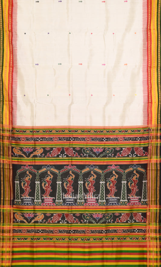 White Green Kathiphera Khandua Silk Saree