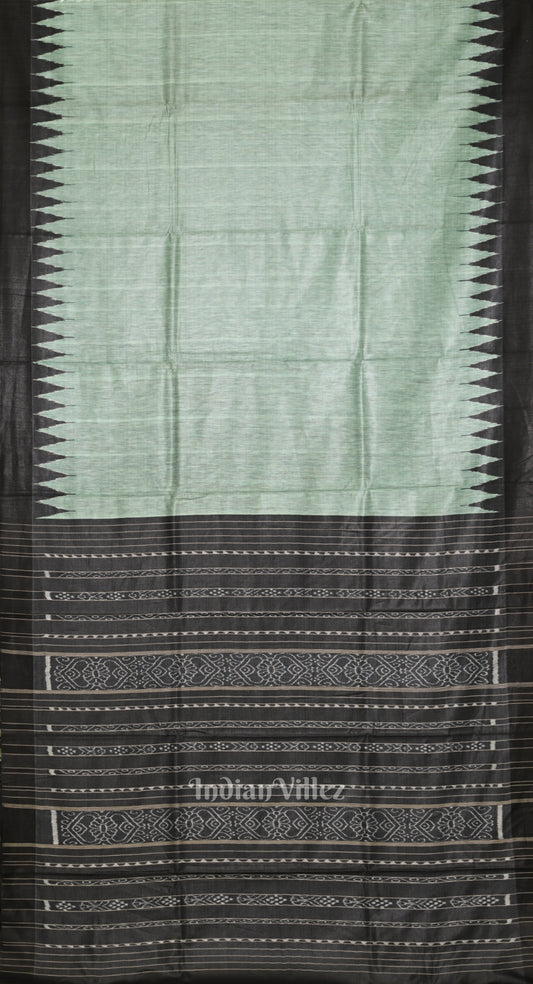 Sage Green Tussar Silk Saree with Black Border & Anchal