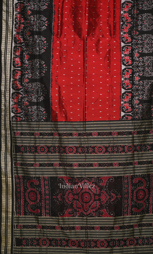 Red Black Odisha Ikat Sambalpuri Silk Saree 