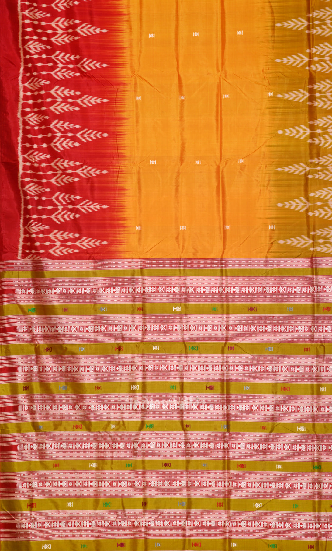 Mustard  Yellow Red Odisha Ikat Contemporary Designer Saree