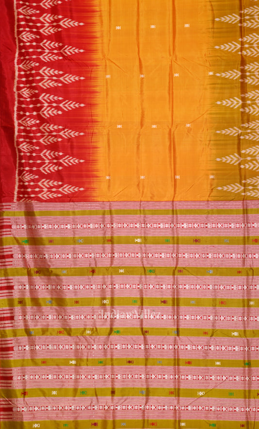 Mustard  Yellow Red Odisha Ikat Contemporary Designer Saree