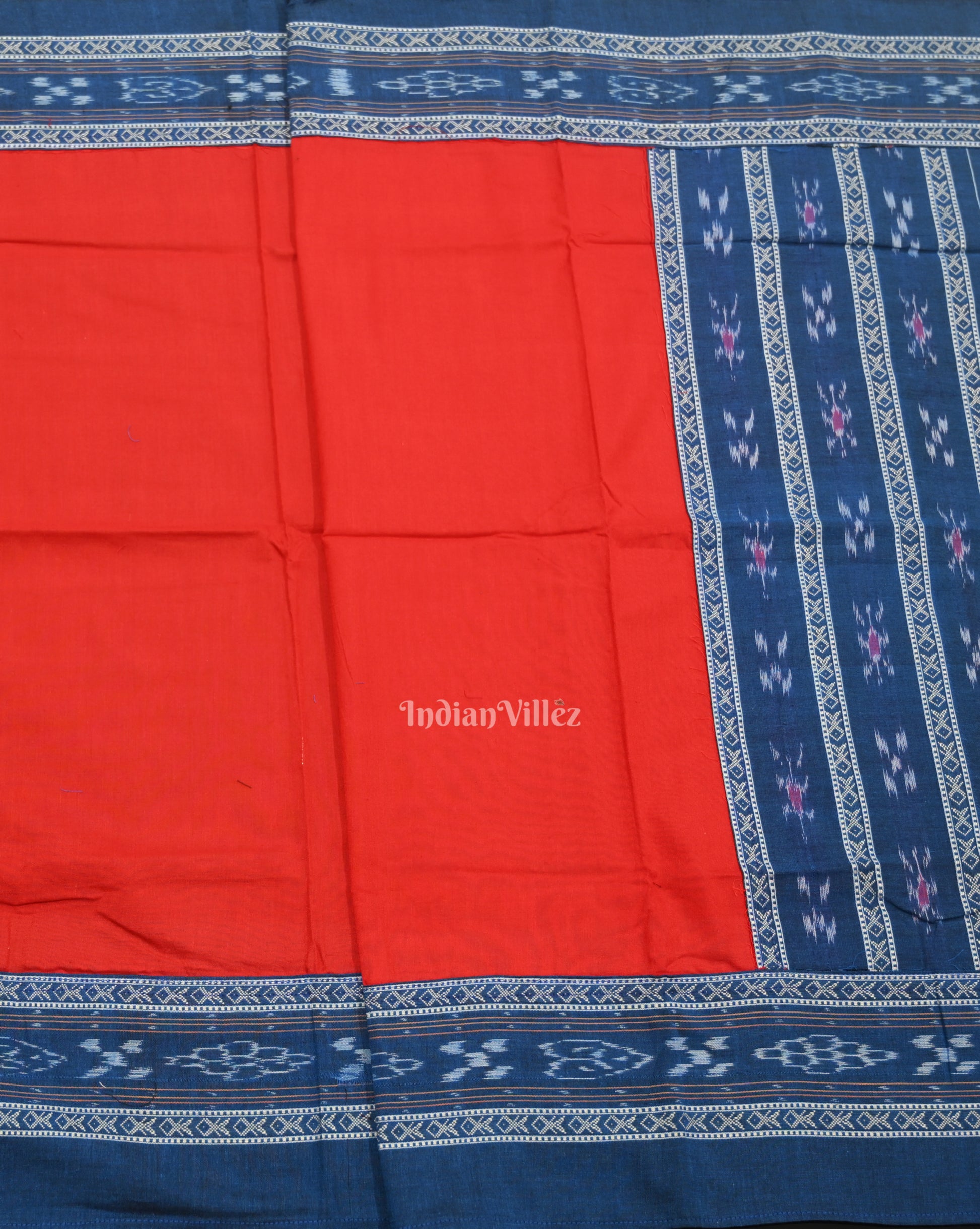 Blue Red Pasapali Sambalpuri Cotton Dress set with Dupatta 