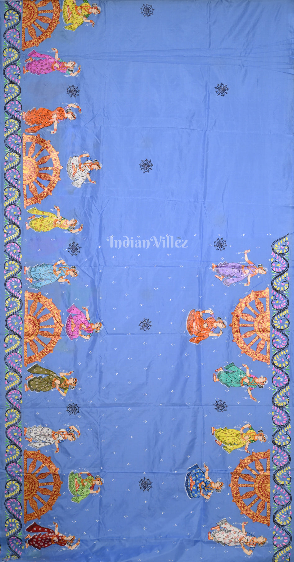 Sky Blue Nartaki Konark Temple Hand-Painted Pattachitra Saree 