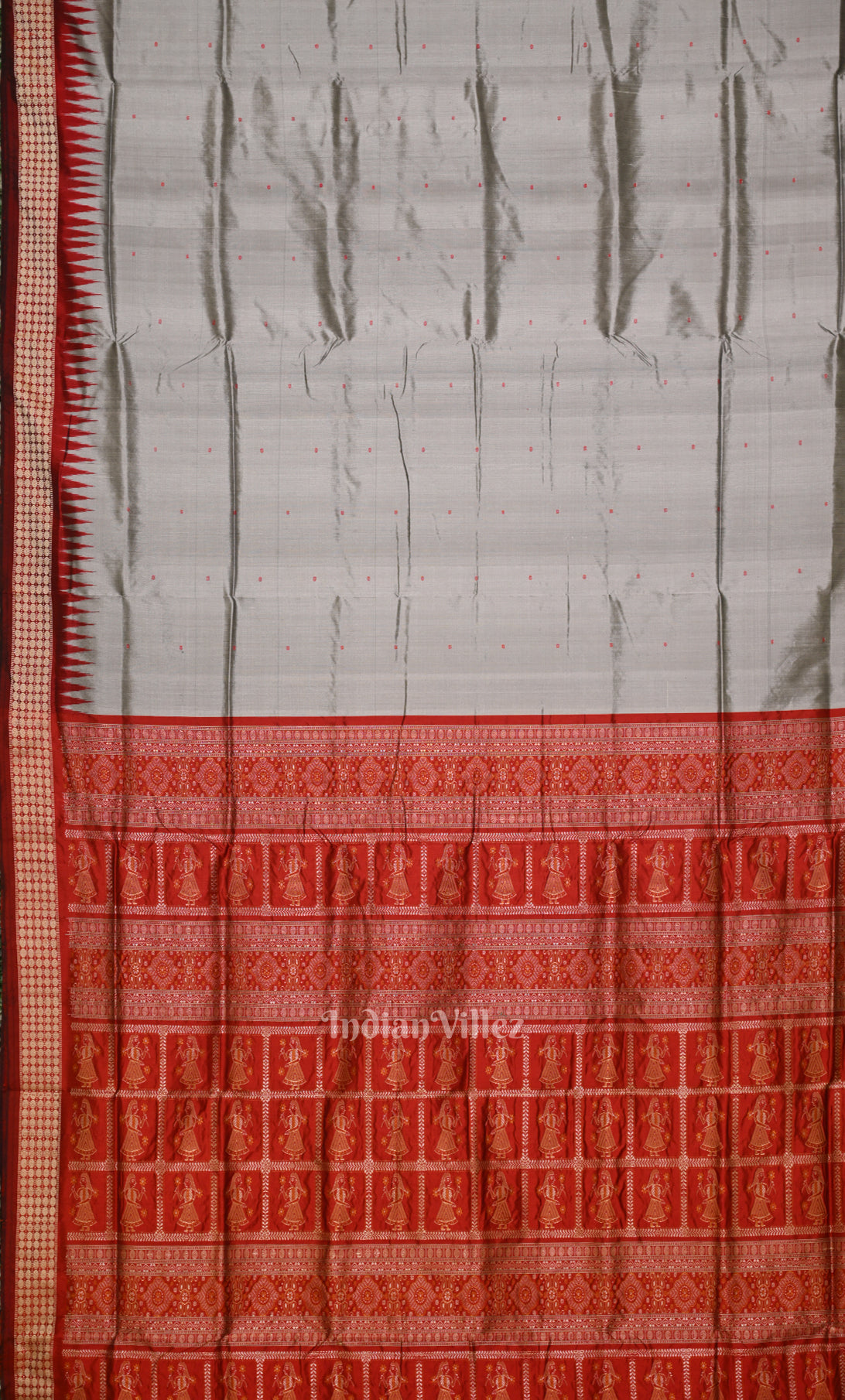 Grey Maroon  Buti Design Odisha Ikat Bomkai Sambalpuri Silk Saree 