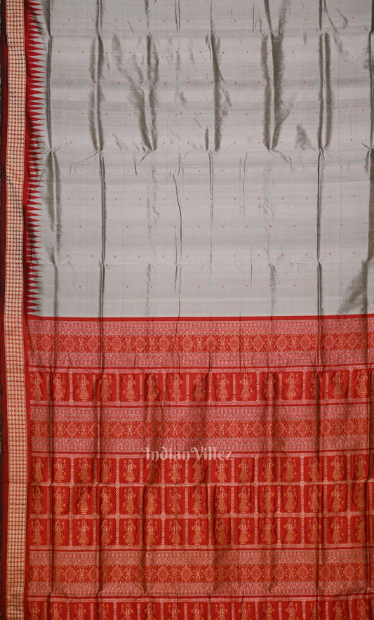 Grey Maroon  Buti Design Odisha Ikat Bomkai Sambalpuri Silk Saree 