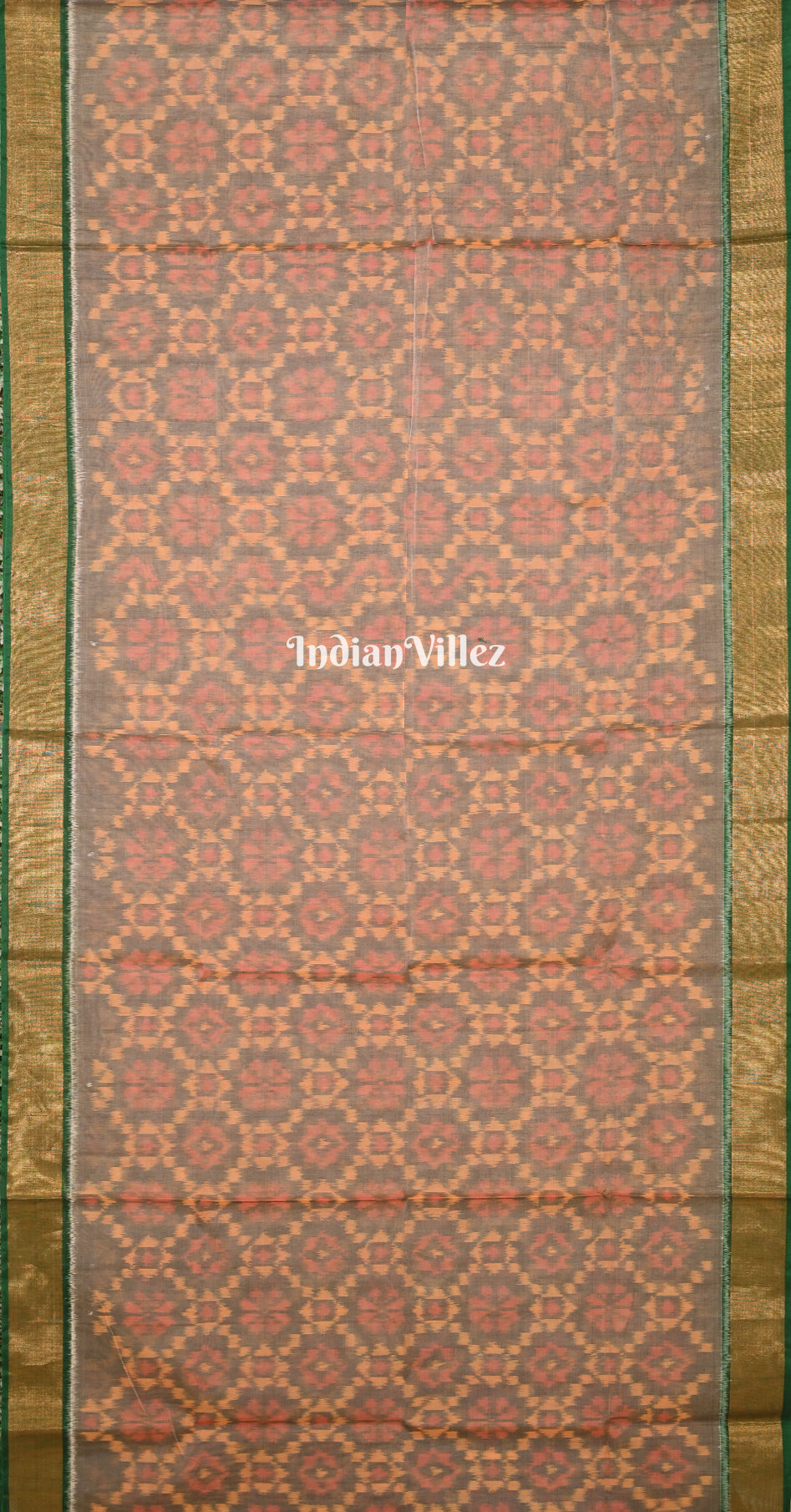 Peach Green  Pochampally Ikat Silk Cotton (Sico) Saree