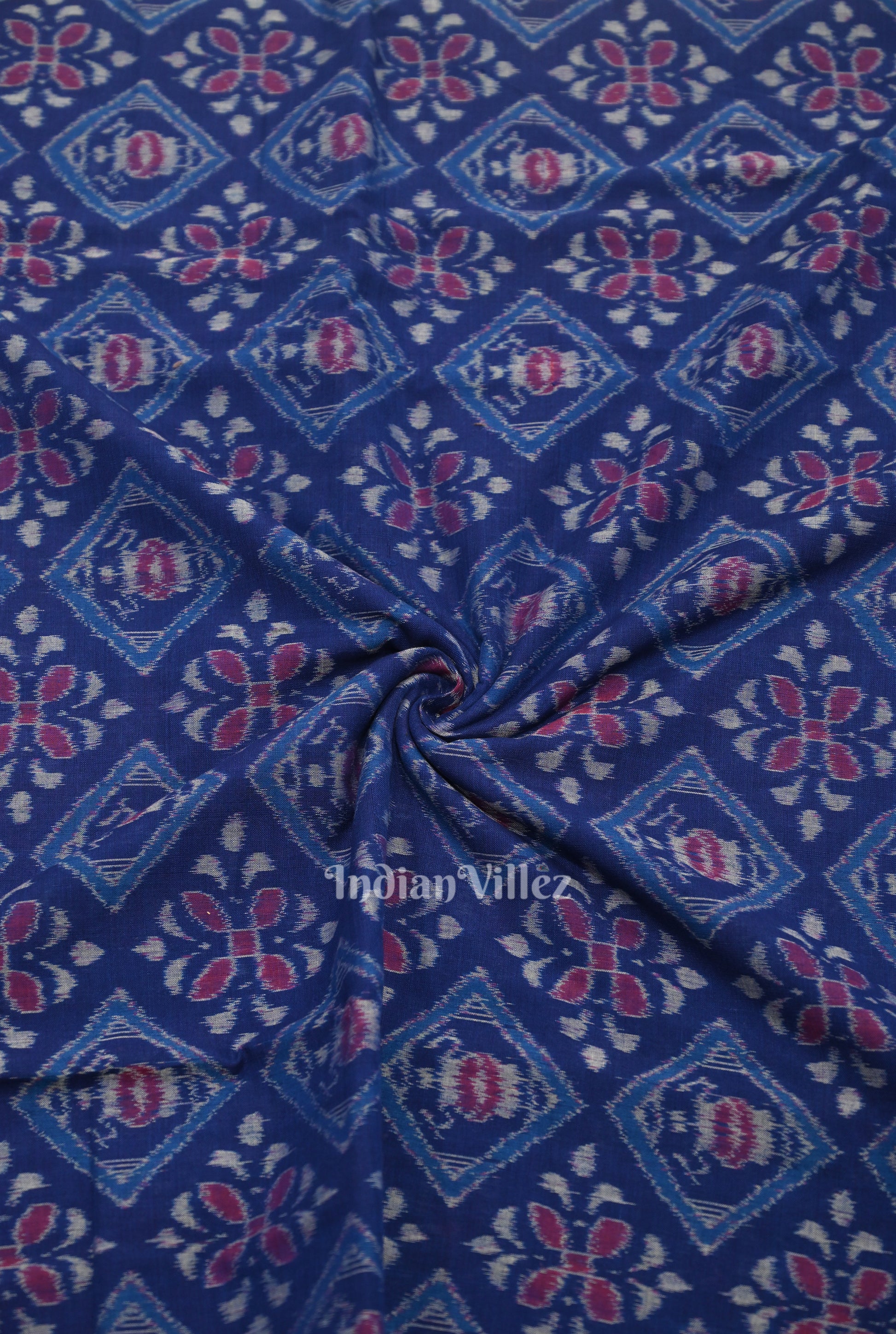  Royal Blue Floral Motif Sambalpuri Ikat Cotton Fabric