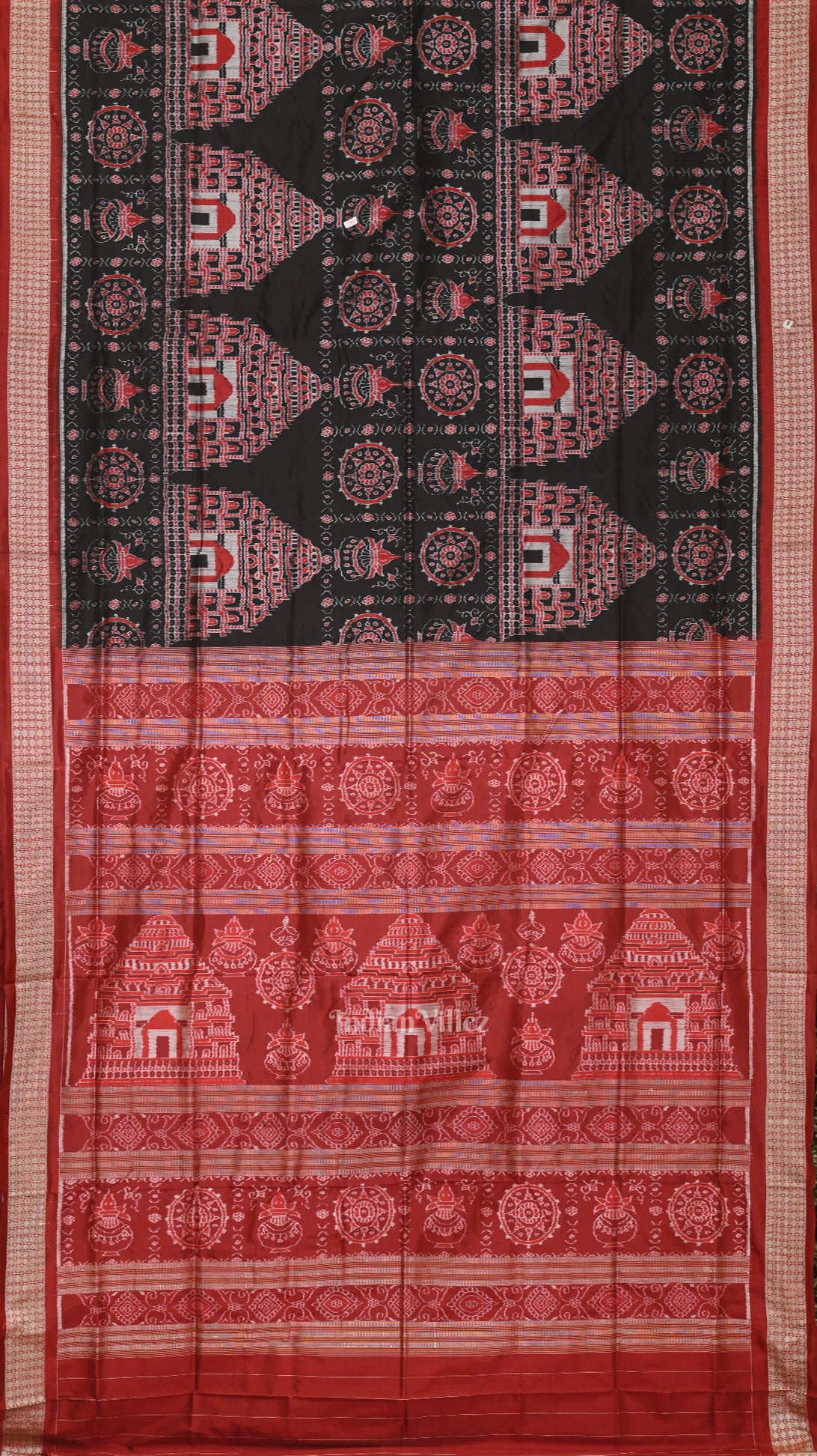 Black Maroon Konark Theme Odisha Ikat Sambalpuri Silk Saree 